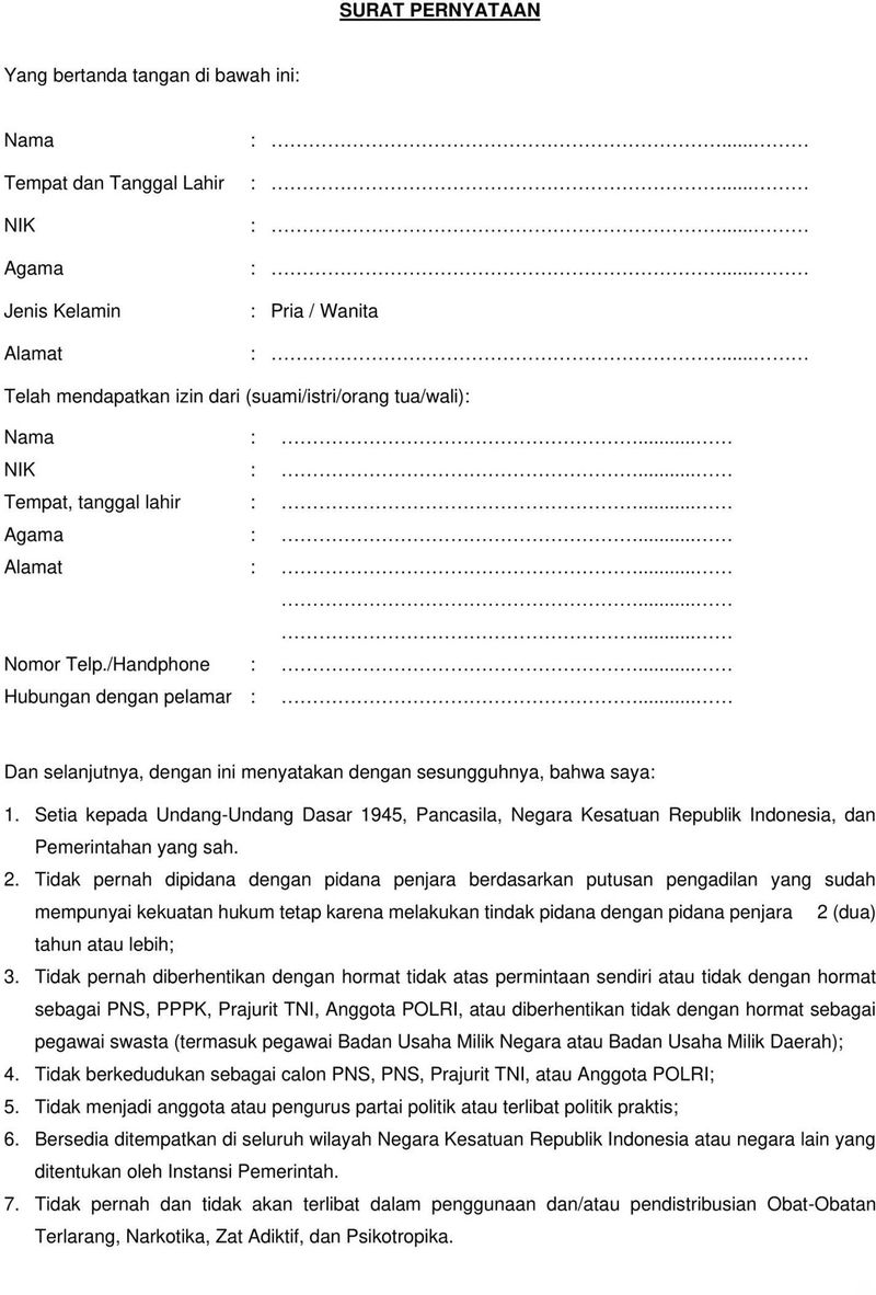 Contoh surat lamaran dan pernyataan