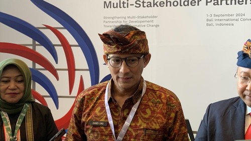 Menteri Pariwisata dan Ekonomi Kreatif, Sandiaga Uno, di BICC, Nusa Dua, Badung, Selasa (2/9/2024).