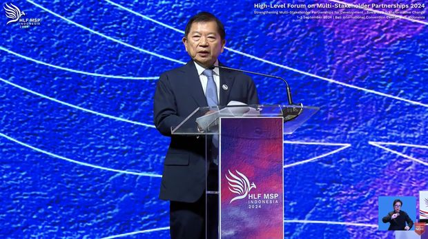 Menteri PPN/Kepala Bappenas Suharso Monoarfa dalam pertemuan utama High-Level Forum on Multi-Stakeholder Partnerships (HLF-MSP) 2024 dan Indonesia-Africa Forum II di Hotel Mulia, Nusa Dua, Bali, Senin (2/9/2024). Menteri PPN/Kepala Bappenas Suharso Monoarfa dalam pertemuan utama High-Level Forum on Multi-Stakeholder Partnerships (HLF-MSP) 2024 dan Indonesia-Africa Forum II di Hotel Mulia, Nusa Dua, Bali, Senin (2/9/2024). (Tangkapan Layar Youtube Bappenas RI)