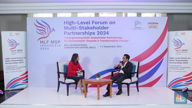 ​​Staf Ahli Bidang Sosial dan Penanggulangan Kemiskinan Kementerian PPN/ Bappenas, Pungkas Bahjuri Ali dalam Multi Stakeholder Partnership (HLF-MSP) 2024 dan Forum Indonesia-Africa (IAF) ke-2. (CNBC Indonesia TV)