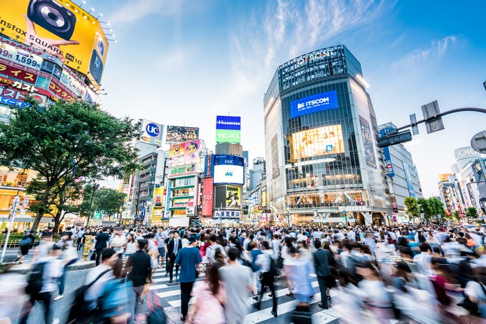 Japan, Shibuya Ward, Shibuya Crossing, Crowd, Spectator