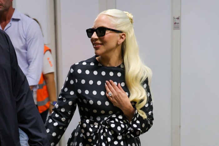 VENICE, ITALY - SEPTEMBER 02: Lady Gaga and Michael Polansky are seen arriving at the Venice's airport during the 81st Venice International Film Festival at  on September 02, 2024 in Venice, Italy. (Photo by Franco Origlia/Getty Images)