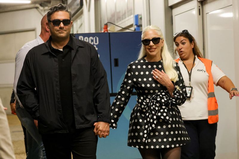 VENICE, ITALY - SEPTEMBER 02: Lady Gaga and Michael Polansky are seen arriving at the Venice's airport during the 81st Venice International Film Festival at  on September 02, 2024 in Venice, Italy. (Photo by Franco Origlia/Getty Images)