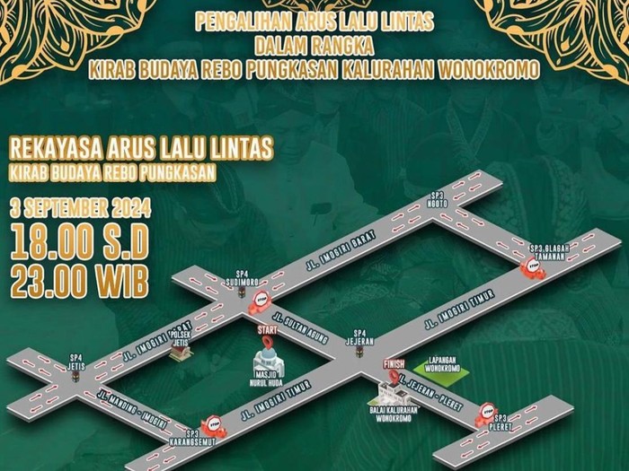 Pemberitahuan rekayasa lalu lintas di Wonokromo, Pleret, Bantul, Selasa (3/9/2024) malam.