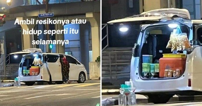Viral! Wanita Ini Buka Toko Kelontong di Bagasi Mobil Mewah