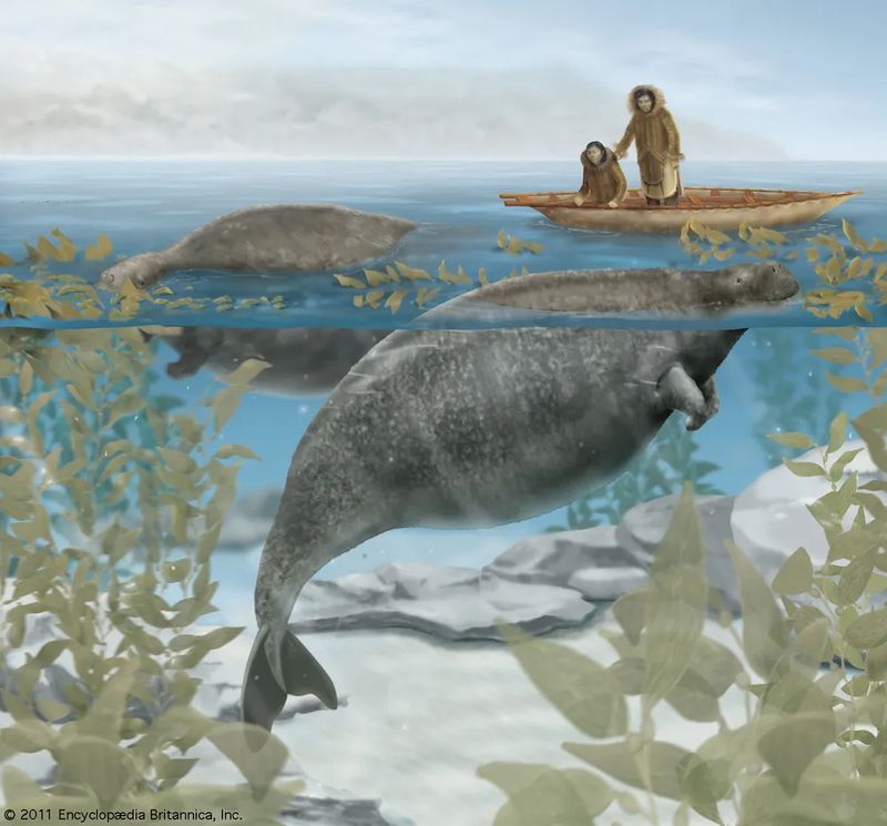 Ilustrasi Sapi Laut Steller, hewan yang telah punah.