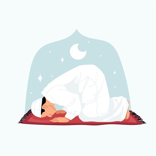 Ilustrasi orang sedang sujud saat sholat