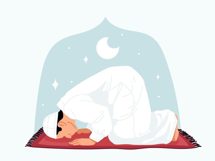 Ilustrasi orang sedang sujud saat sholat