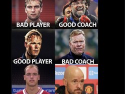 Kalau meme yang ini dengan lugas meledek Erik ten Hag itu dulunya pemain yang buruk dan sama buruknya saat jadi pelatih. Foto: dok. Internet/X (Twitter)