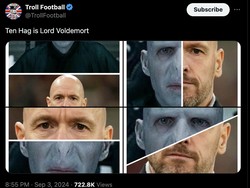 Satu lagi meme Erik ten Hag menjelma jadi lord Voldemort. Foto: dok. Internet/X (Twitter)
