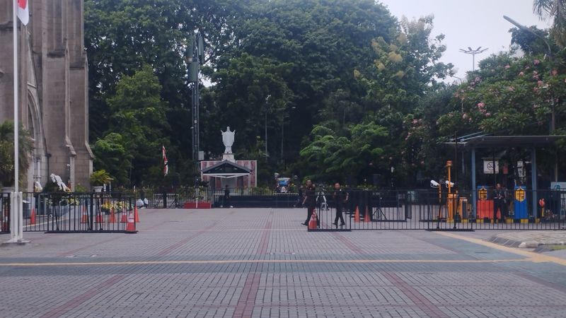 Suasana terkini area Katedral Jakarta jelang kedatangan Paus Fransiskus (Belia/detikcom)