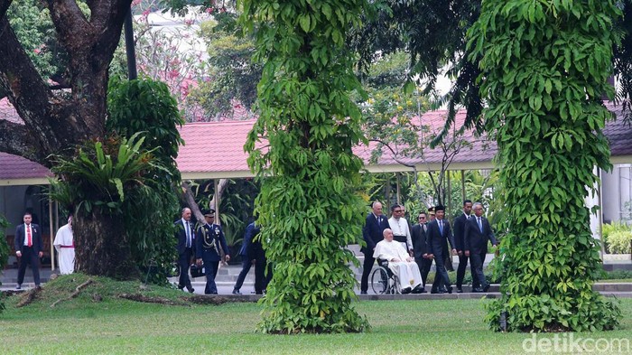 Usai Bincang Santai, Jokowi Ajak Paus Fransiskus ke Istana Negara Setelah berbincang santai di teras belakang Istana Merdeka atau Veranda, Presiden Jokowi dan Paus Fransiskus langsung menuju Istana Negara, Rabu (4/9/2024). Keduanya akan melanjutkan pertemuan di tempat tersebut.