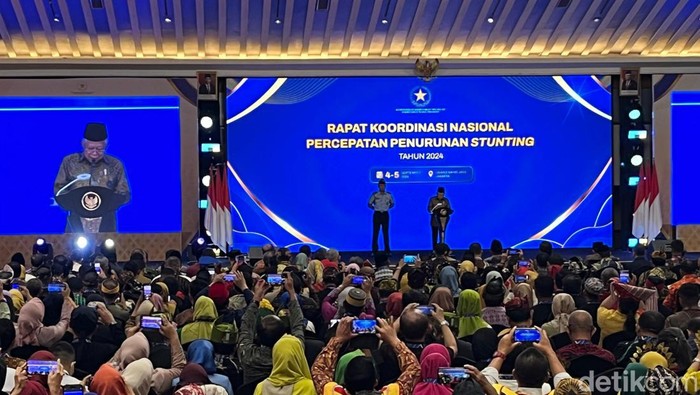 Wapres Maruf Amin dalam pembukaan Rapat Koordinasi Nasional (Rakornas) Stunting Tahun 2024 (Rumondang/detikcom)