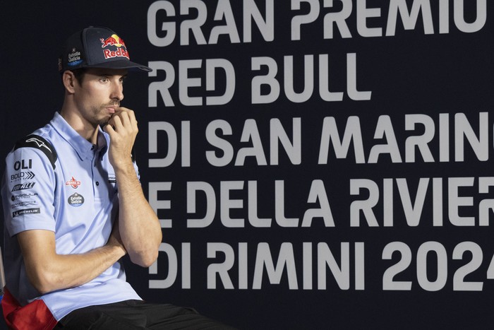 MISANO ADRIATICO, ITALY - SEPTEMBER 05: Alex Marquez of Spain and Gresini Racing MotoGP looks on during the MotoGP press conference pre-event during the MotoGP Of San Marino - Previews at Misano World Circuit on September 05, 2024 in Misano Adriatico, Italy. (Photo by Mirco Lazzari gp/Getty Images)
