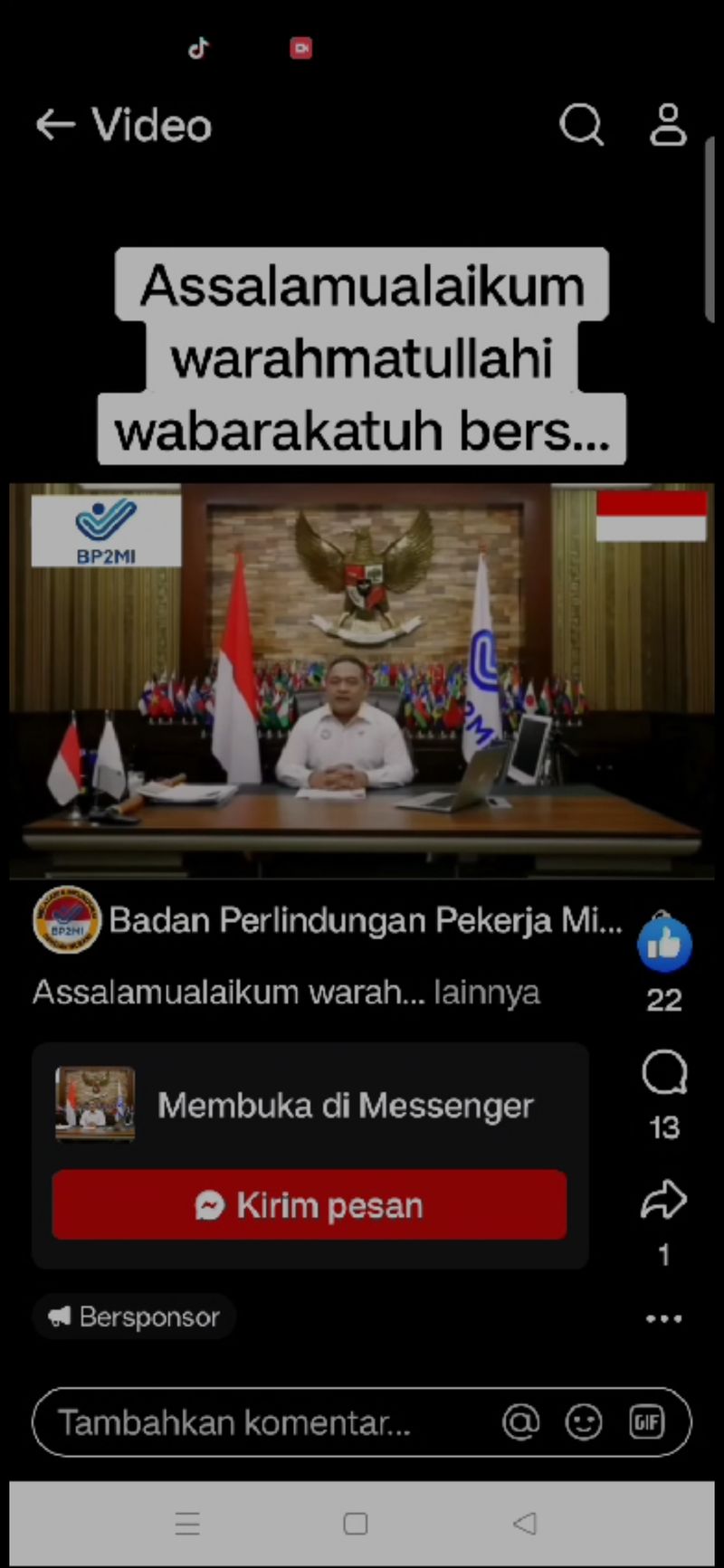 BP2MI nyatakan video Benny Rhamdani janjikan Rp 1,5  M ke PMI adalah hoax. (Dok BP2MI)