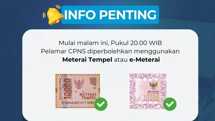 Daftar CPNS 2024 boleh pakai meterai tempel.
