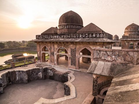 Mandu India, afghan ruins of islam kingdom, mosque monument and muslim tomb. Architectural details.
