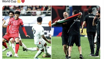 Usaha luar biasa melawan negara yang peringkat FIF-nya 73 posisi lebih tinggi, puji akun ini ke Timnas Palestina. Foto: X.com