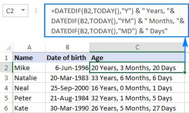 Rumus menghitung usia di MS Excel.