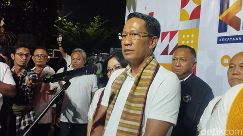 Menteri Hukum dan HAM Supratman Andi Agtas saat menghadiri Festival Kekayaan Intelektual di Art Center, Denpasar, Sabtu (7/9/2024). (Aryo Mahendro/detikBali).