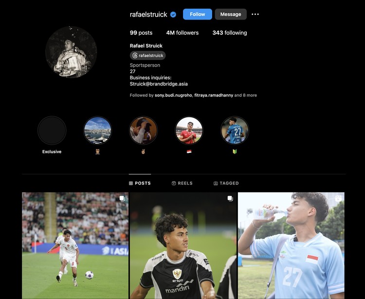 Akun Instagram pemain Timnas Indonesia