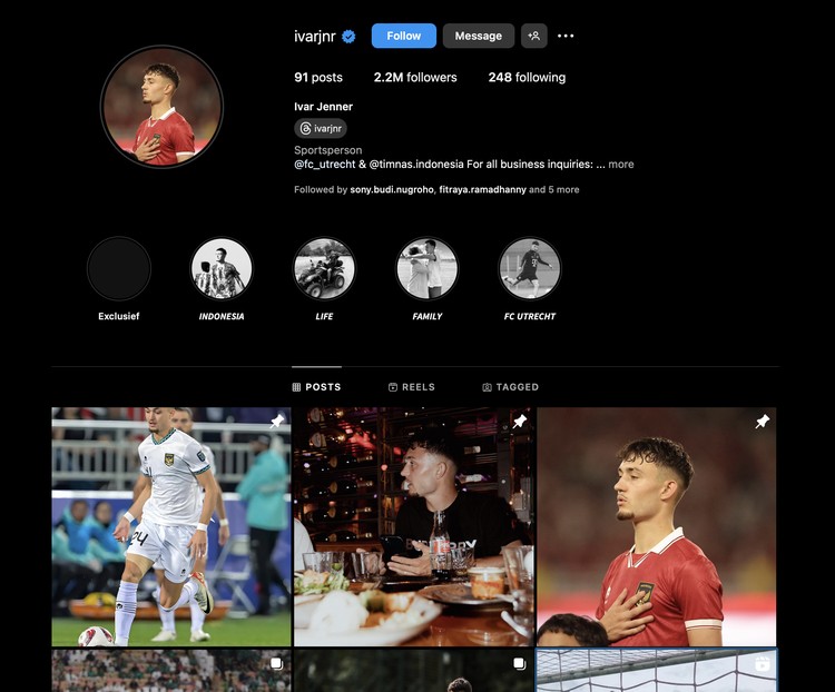 Akun Instagram pemain Timnas Indonesia