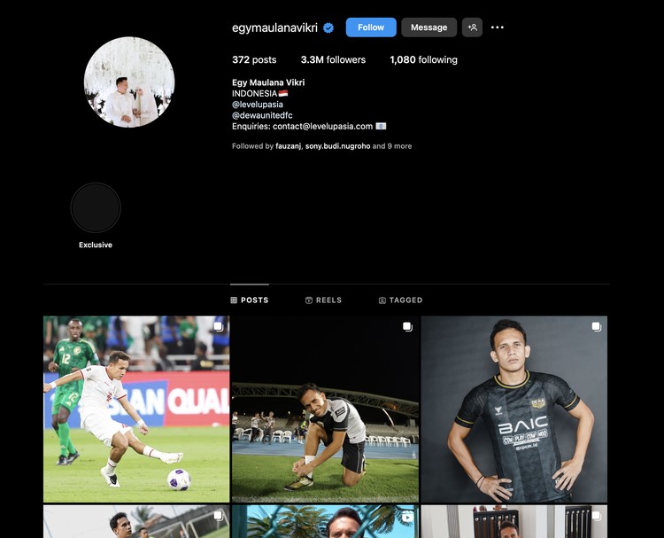Akun Instagram pemain Timnas Indonesia
