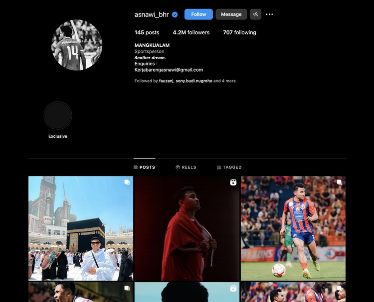 Akun Instagram pemain Timnas Indonesia