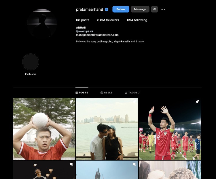 Akun Instagram pemain Timnas Indonesia