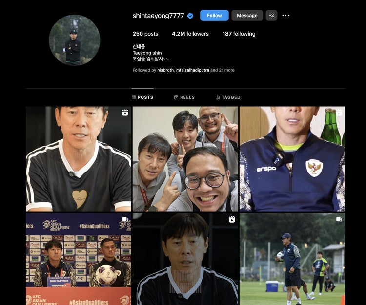 Akun Instagram pemain Timnas Indonesia