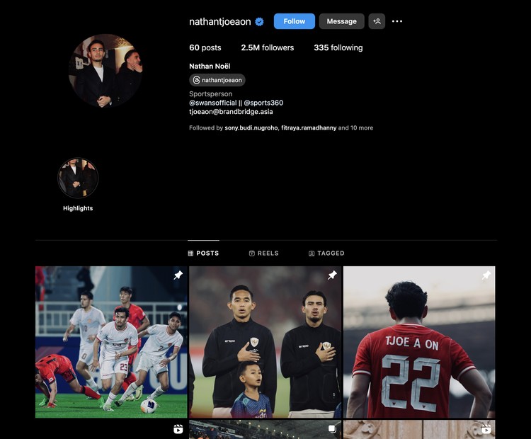 Akun Instagram pemain Timnas Indonesia