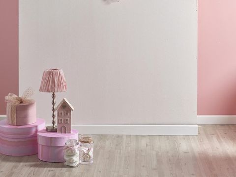 modern home interior girls room with pink slatted wall and commode frame lampshade vase flower girl toy