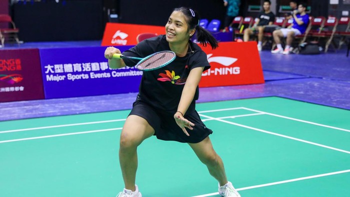 Gregoria Mariska Tunjung saat menjajal lapangan jelang Hong Kong Open 2024