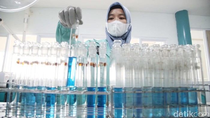 Petugas laboratorium melakukan pengujian contoh uji air, tanah dan udara di Laboratorium Lingkungan Hidup Daerah (LLHD) Dinas Lingkungan Hidup Jakarta, Setiabudi, Jakarta Selatan, Senin (9/9/2024).