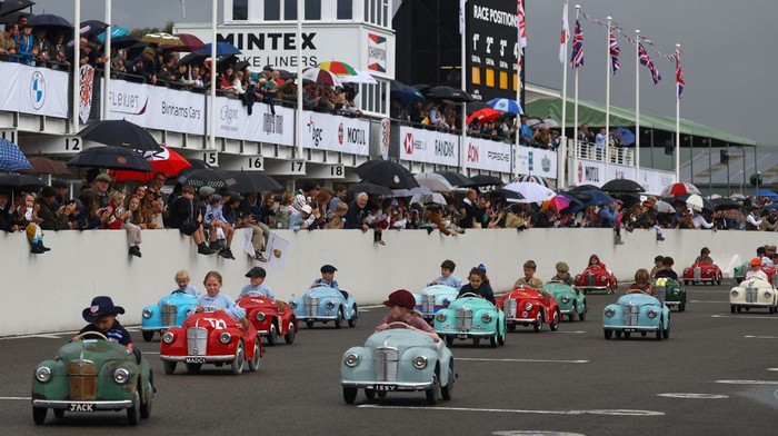 Children take part in the Settrington Cup Pedal Car Race as motoring enthusiasts attend the Goodwood Revival, a three-day historic car racing festival in Goodwood, near Chichester, southern Britain, September 8, 2024. REUTERS/Toby Melville