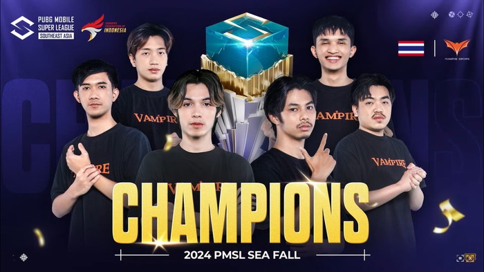2024 PUBG Mobile Super League (PMSL) Southeast Asia (SEA) Fall resmi berakhir. Vampire Esports berhasil merebut gelar juara, yang sebelumnya dipegang oleh tim Indonesia.