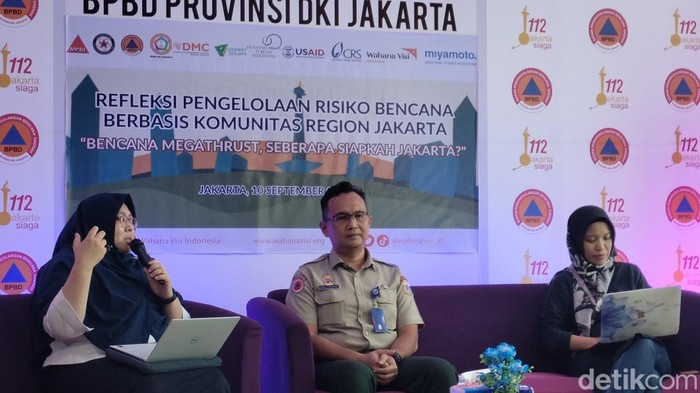 BPBD DKI Jakarta dan BMKG menyampaikan mitigasi bila terjadi gempa yang bersumber di megathrust (Astrid Meishella/detikcom)