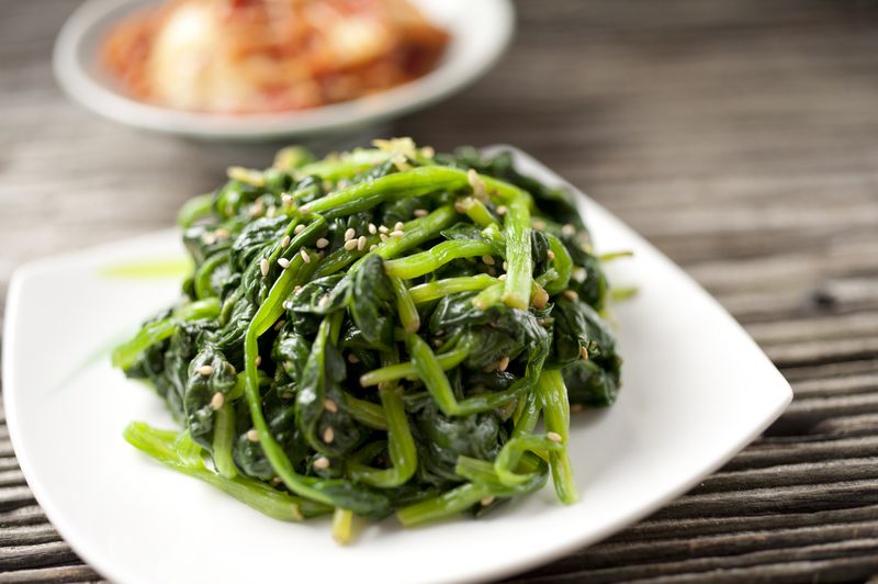 Sauteed Spinach with soy sauce,sesame oil and sesame seeds.