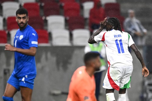 BUDAPEST, HUNGARY - SEPTEMBER 09: Moise Kean of Italy celebrates his goal during the UEFA Nations League 2024/25 League A Group A2 match between Israel and Italy at  on September 09, 2024 in Budapest, Hungary. (Photo by Image Photo Agency/Getty Images)