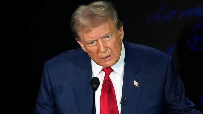 Former President Donald Trump speaks during a presidential debate with Vice President Kamala Harris on Tuesday, September 10, in Philadelphia. Alex Brandon/AP