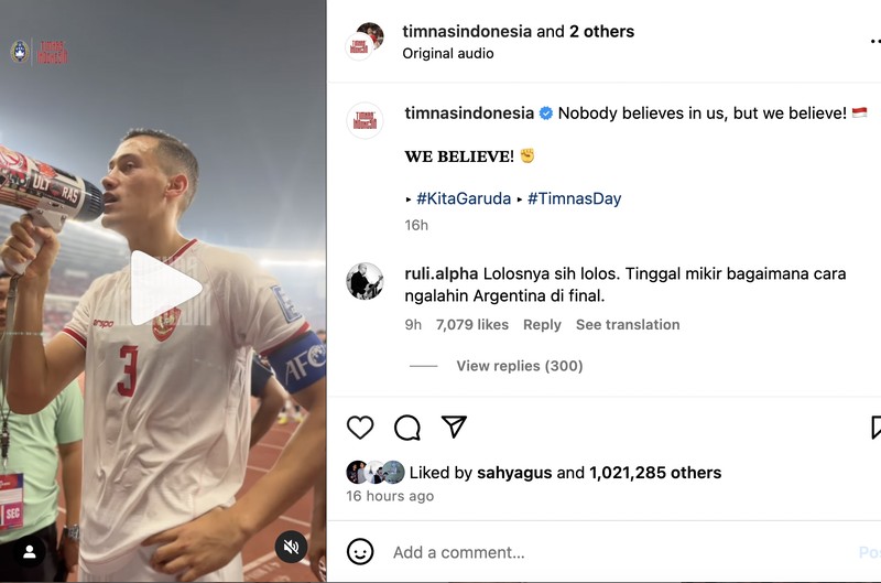 Instagram pemain timnas