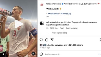 Adapun Kapten Jay Idzes memajang video saat dia menyapa para suporter. Tak ada yang percaya dengan kita, tapi kita percaya, tulisnya untuk 2 juta follower. Foto: Instagram