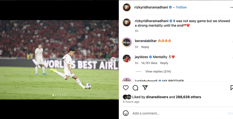 Instagram pemain timnas