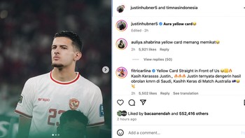 Adapun Justin Hubner melontarkan caption dengan nada bercanda. Aura kartu kuning, tulisnya kepada 2,6 juta follower. Foto: Instagram
