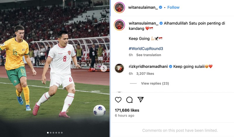 Instagram pemain timnas
