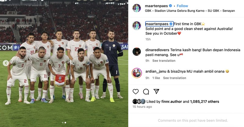 Instagram pemain timnas