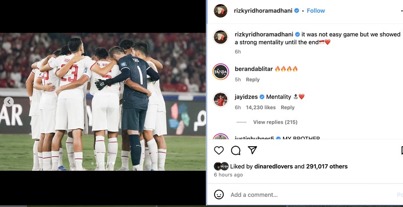 Instagram pemain timnas