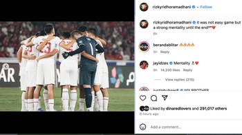 Bukan permainan yang mudah tapi kami menunjukkan mentalitas yang kuat sampai akhir, tulisnya dalam bahasa Inggris. Foto: Instagram