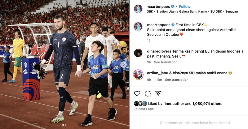 Instagram pemain timnas