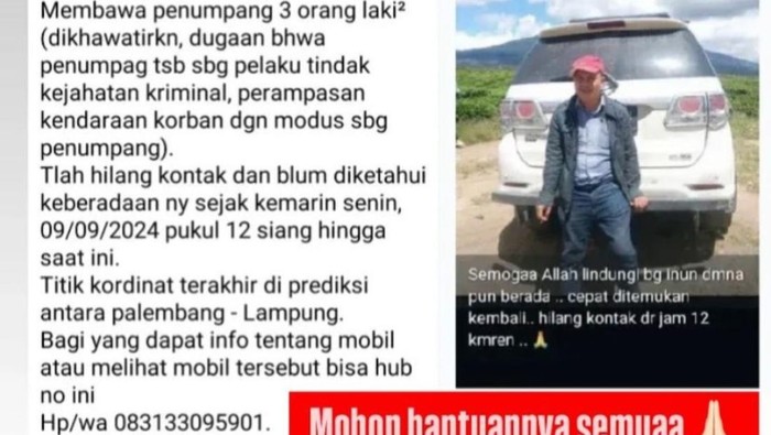 Sopir travel di Tanjab Barat dilaporkan hilang.